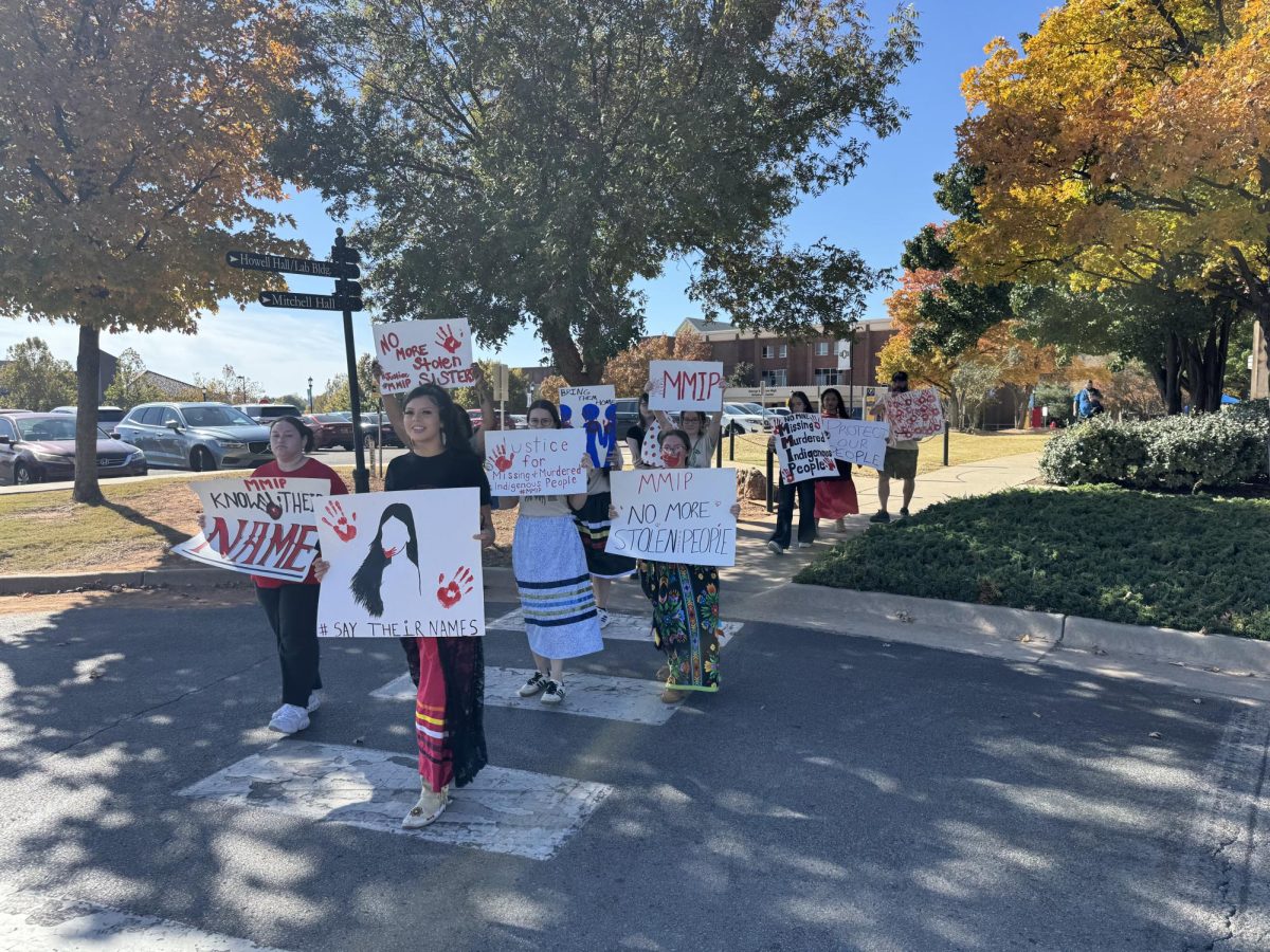 Members of the Native American Student Association protest on campus. (Mikaila Kraus/The Indy)