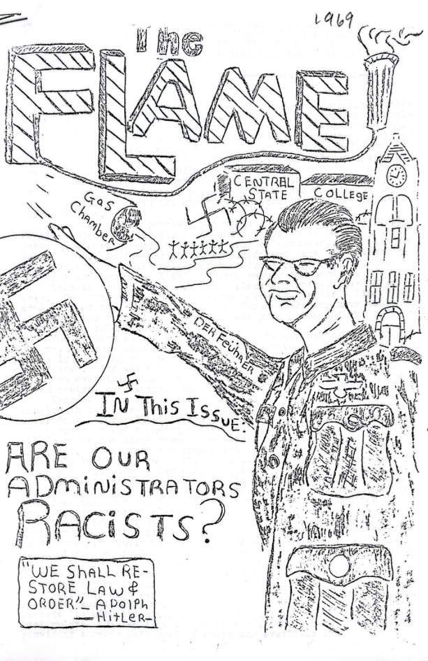 A cover from a 1969 edition of The Flame implies the administrators were racist. (Provided/UCO University Archives)
